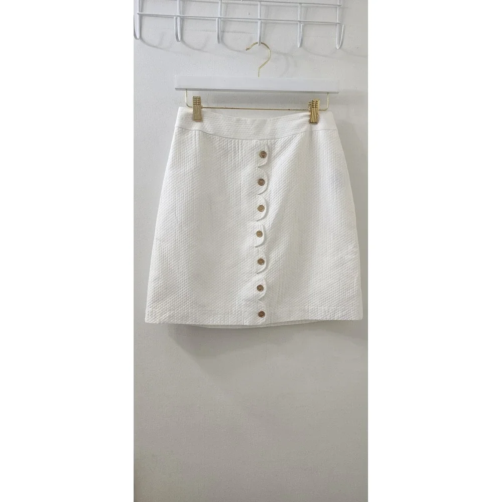 J. McLaughlin White Cotton Pique Scalloped Button Front Mini Skirt Size 2